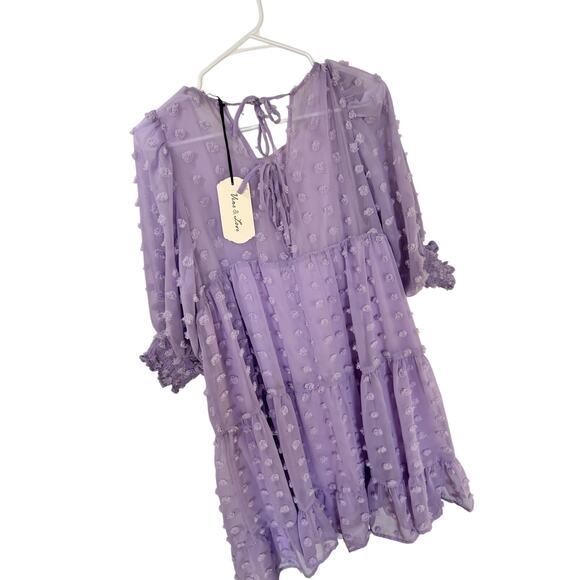 NWT Vine & Love women's textured polka dot short Sleeve Dress purple‎ Sz large - Picture 5 of 12